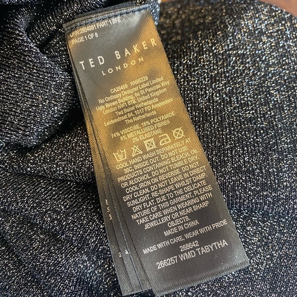 Ted Baker black silver Metallic Tabytha stretch Knit Cross Over Slit dress - Picture 16 of 16